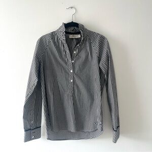 Vineyard Vines Black Gingham Ruffleneck Buttoned Blouse